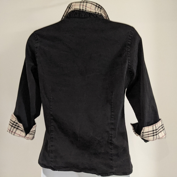 Burberry Polo Shirt Plaid Trim Collar Cuffs Equestrian Embroidery Logo Authentic - Picture 8 of 8